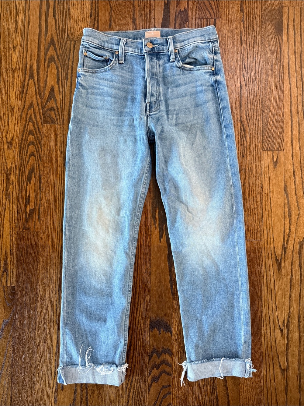 MOTHER Women’s 27 Distressed Faded Light Blue Cropped Ankle Jeans